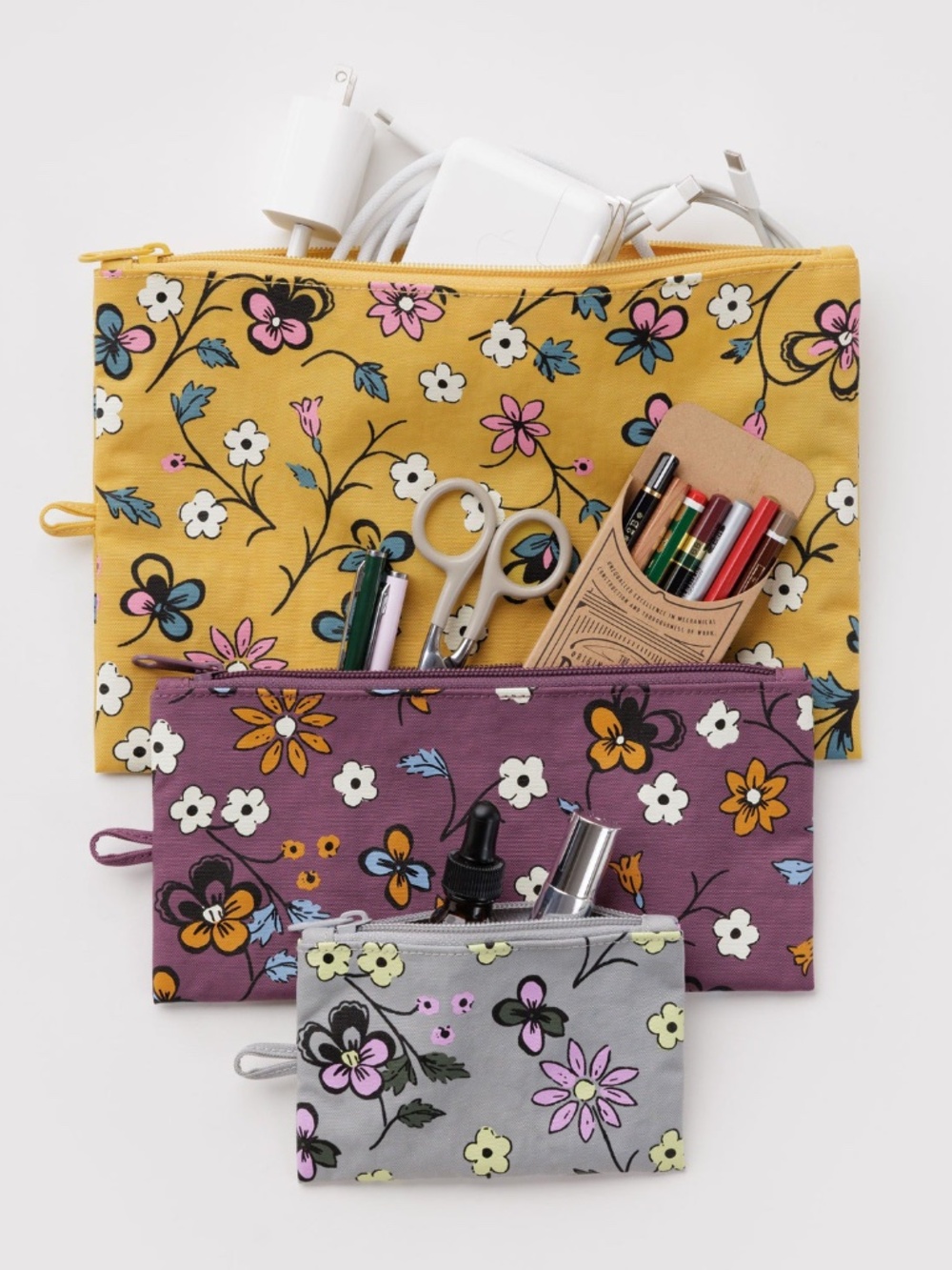 BAGGU Large Flat Pouch Wildwood Mix Yellow Floral Print NWOT - Picture 8 of 8